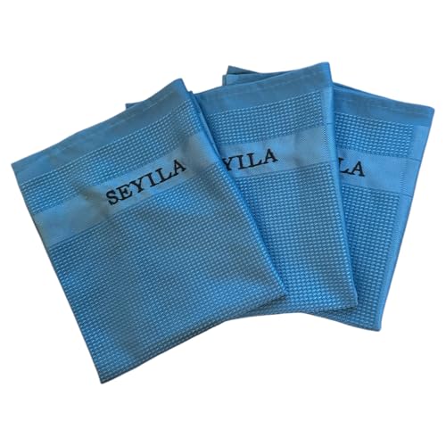 Original Seyila Hochsaugfähige Reinigungstücher 3 er Set/Streifenfreie Reinigung für Fenster,Auto, Küche, Bad und mehr – Putztuch – Zaubertuch - Geschirrtuch 40x60 cm aus Microfaser blau von Seyila Home