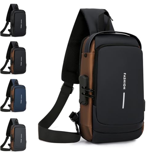 Neue Carbonfaser-Sling Tasche Mit Diebstahlschutz, Schwarze, wasserdichte Sling Tasche Mit USB-Ladeanschluss for Herren Neue Carbonfaser-Sling Tasche Mit Diebstahlschutz, Schwarze, wasserdichte Sling Tasche Mit USB-Ladeanschluss for Herren von Seymal