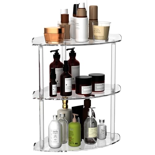 Sezanrpt 3-stufig Acryl Eckregal Organizer Lagerung 24x24x40cm, transparentes Countertop Eckregal für Badezimmer, Küche, Schlafzimmer, Büro, Arbeitszimmer von Sezanrpt