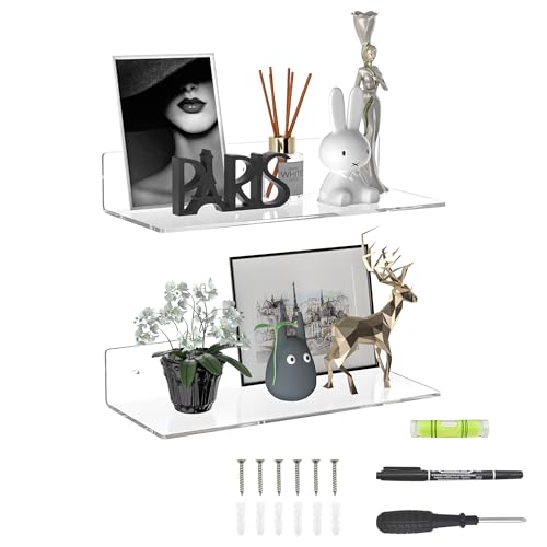 Sezanrpt 38cm klare Acryl-Regale, an der Wand befestigte Regale für Schlafzimmer, Wand-Display-Regale für Sammlerstücke, Funko Pop, Lautsprecher, Pflanzen, 2-Pack von Sezanrpt