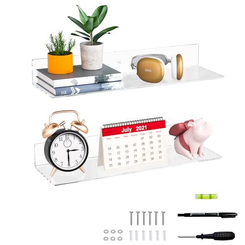 Sezanrpt 50cm klare Wandregale für Wand, Wand montiert Acryl schwimmend Regal für Pflanzen, Lautsprecher, Radio, Funko Pop, Plüschtier, Bücher, Kosmetik, Toilettenartikel, 2-Pack (50cm) von Sezanrpt