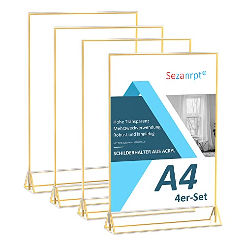 Sezanrpt A4 Acryl Zeichen Halter mit Gold Boarder 4 Pack, Hochzeit Tischnummern Display Stand Doppelseite, klare Menü Halter für Tischplatte, Restaurant Einzelhandel, Papierhalter, Bilderrahmen Sezanrpt A4 Acryl Zeichen Halter mit Gold Boarder 4 Pack, Hochzeit Tischnummern Display Stand Doppelseite, klare Menü Halter für Tischplatte, Restaurant Einzelhandel, Papierhalter, Bilderrahmen von Sezanrpt
