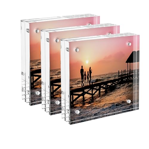 Sezanrpt Acryl Bilderrahmen 7.5x7.5cm Pack von 3, 7.5x7.5cm Bilderrahmen für 7.5x7.5cm oder 5x5cm Bilder, klare doppelseitige dicke Bilderrahmen Desktop Bilder Display Kleine Tipps Halter von Sezanrpt