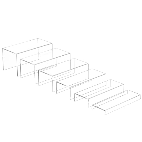 Sezanrpt Rechteckige Acryl Display Aufsteiger 6pcs, Klare Display Aufbewahrungsständer, Acryl Display für Figur, Desserts, Cupcake, Spielzeug, Sammlerstücke, Waren 30-2.5x5x7.5x10x12.5x15CM von Sezanrpt