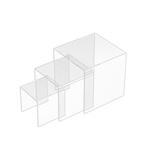 Sezanrpt Square Acryl Display Risers 3pcs, klare Showcase Display Regale für Sammelobjekte, Acryl Display Regale für Figuren, Parfüms, Cupcake, Süßigkeiten Dessert mit 7.6x10x12.7CM von Sezanrpt