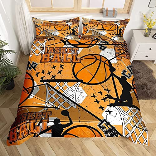 Sezhiqeu Basketball Bettwäsche 135x200, 3D Muster Weich Mikrofaser Winter Bettwäsche-Sets Jugendlicher Sport Bettbezug + 2 Kissenbezug 80x80 cm mit Reißverschluss B-1393 von Sezhiqeu