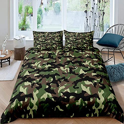 Sezhiqeu Camouflage Bettwäsche 135x200, 3D Muster Weich Kuschelig Mikrofaser Bettwäsche Set Militärische Camouflage Bettbezug + 2 Kissenbezug 80x80 cm mit Reißverschluss A7751 von Sezhiqeu