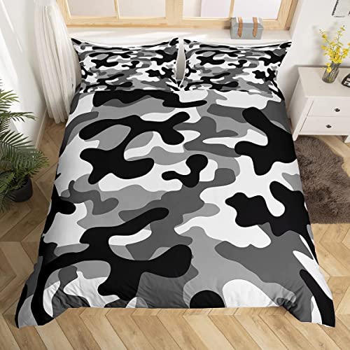 Sezhiqeu Camouflage Bettwäsche 200x200, 3D Muster Super Weich Mikrofaser Bettwäsche Set Militärische Camouflage Bettbezug + 2 Kissenbezug 80x80 cm mit Reißverschluss G1354 von Sezhiqeu