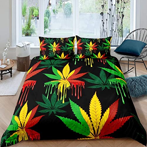 Sezhiqeu Cannabis-Blatt Bettwäsche 155x220, 3D Muster Weich Kuschelig Mikrofaser Bettwäsche Set Unkraut-Pflanzen Bettbezug + 2 Kissenbezug 80x80 cm mit Reißverschluss Sezhiqeu Cannabis-Blatt Bettwäsche 155x220, 3D Muster Weich Kuschelig Mikrofaser Bettwäsche Set Unkraut-Pflanzen Bettbezug + 2 Kissenbezug 80x80 cm mit Reißverschluss von Sezhiqeu