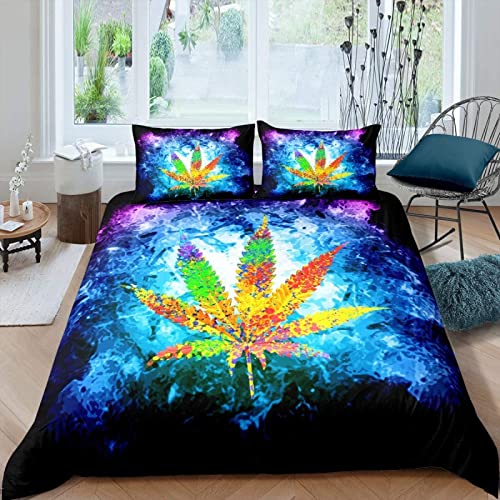 Sezhiqeu Cannabis-Blatt Bettwäsche 155x220, 3D Muster Weich Kuschelig Mikrofaser Bettwäsche Set Unkraut-Pflanzen Bettbezug + 2 Kissenbezug 80x80 cm mit Reißverschluss Sezhiqeu Cannabis-Blatt Bettwäsche 155x220, 3D Muster Weich Kuschelig Mikrofaser Bettwäsche Set Unkraut-Pflanzen Bettbezug + 2 Kissenbezug 80x80 cm mit Reißverschluss von Sezhiqeu