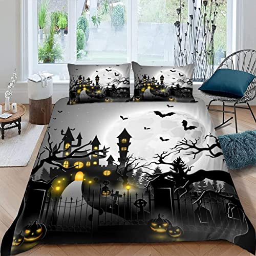 Sezhiqeu Halloween Bettwäsche 135x200, 3D Muster Weich Kuschelig Mikrofaser Bettwäsche Set Gruseliger Kürbis Fledermaus Bettbezug + 2 Kissenbezug 80x80 cm mit Reißverschluss B-301 Sezhiqeu Halloween Bettwäsche 135x200, 3D Muster Weich Kuschelig Mikrofaser Bettwäsche Set Gruseliger Kürbis Fledermaus Bettbezug + 2 Kissenbezug 80x80 cm mit Reißverschluss B-301 von Sezhiqeu