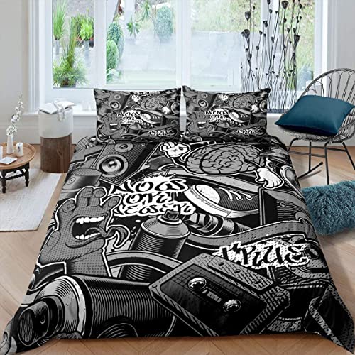 Sezhiqeu Hip Hop Musik Bettwäsche 140x200, 3D Muster Weich Mikrofaser Bettwäsche Set Teenager-Straßenkultur Bettbezug + 2 Kissenbezug 80x80 cm mit Reißverschluss E-254 Sezhiqeu Hip Hop Musik Bettwäsche 140x200, 3D Muster Weich Mikrofaser Bettwäsche Set Teenager-Straßenkultur Bettbezug + 2 Kissenbezug 80x80 cm mit Reißverschluss E-254 von Sezhiqeu