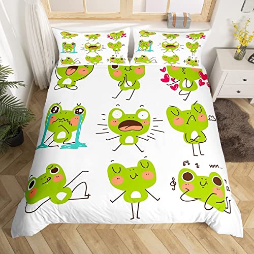 Sezhiqeu Kind Cartoon Frosch Bettwäsche 135x200, 3D Muster Super Weich Mikrofaser Bettwäsche Set Kawaii Frosch Bettbezug + 2 Kissenbezug 80x80 cm mit Reißverschluss G847 von Sezhiqeu