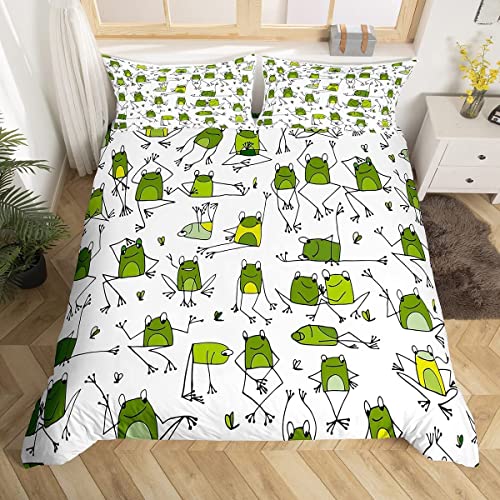 Sezhiqeu Kinder Cartoon Frosch Bettwäsche 135x200, 3D Muster Weich Mikrofaser Winter Bettwäsche-Sets Lustiger Frosch Bettbezug + 2 Kissenbezug 80x80 cm mit Reißverschluss E1171 von Sezhiqeu