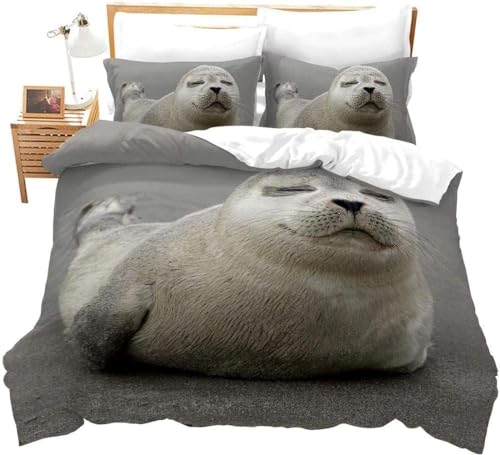 Sezhiqeu Kindersiegel Bettwäsche 155x220, 3D Muster Weich Kuschelig Mikrofaser Bettwäsche Set Niedliche Robbe Bettbezug + 2 Kissenbezug 80x80 cm mit Reißverschluss G1461 Sezhiqeu Kindersiegel Bettwäsche 155x220, 3D Muster Weich Kuschelig Mikrofaser Bettwäsche Set Niedliche Robbe Bettbezug + 2 Kissenbezug 80x80 cm mit Reißverschluss G1461 von Sezhiqeu