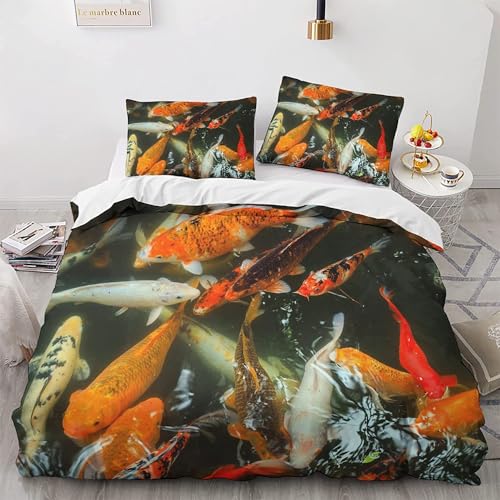 Sezhiqeu Koi Bettwäsche 220x240, 3D Muster Weich Mikrofaser Winter Bettwäsche-Sets Fisch Bettbezug + 2 Kissenbezug 80x80 cm mit Reißverschluss D-965 Sezhiqeu Koi Bettwäsche 220x240, 3D Muster Weich Mikrofaser Winter Bettwäsche-Sets Fisch Bettbezug + 2 Kissenbezug 80x80 cm mit Reißverschluss D-965 von Sezhiqeu