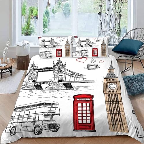 Sezhiqeu London Bettwäsche 135x200, 3D Muster Weich Mikrofaser Winter Bettwäsche-Sets Telefonzelle öffentlicher Bus Bettbezug + 2 Kissenbezug 80x80 cm mit Reißverschluss D1423 Sezhiqeu London Bettwäsche 135x200, 3D Muster Weich Mikrofaser Winter Bettwäsche-Sets Telefonzelle öffentlicher Bus Bettbezug + 2 Kissenbezug 80x80 cm mit Reißverschluss D1423 von Sezhiqeu