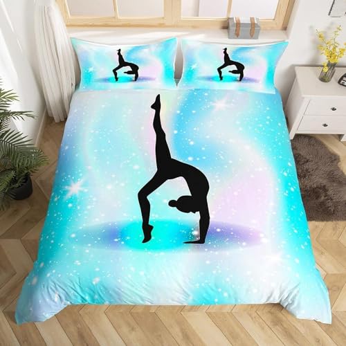 Sezhiqeu Mädchen Gymnastik Bettwäsche 135x200, 3D Muster Weich Kuschelig Mikrofaser Bettwäsche Set Turnerin Bettbezug + 2 Kissenbezug 80x80 cm mit Reißverschluss C-3295 von Sezhiqeu
