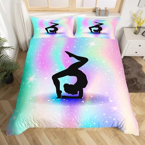 Sezhiqeu Mädchen Gymnastik Bettwäsche 140x200, 3D Muster Weich Kuschelig Mikrofaser Bettwäsche Set Turnerin Bettbezug + 2 Kissenbezug 80x80 cm mit Reißverschluss C-3806 von Sezhiqeu