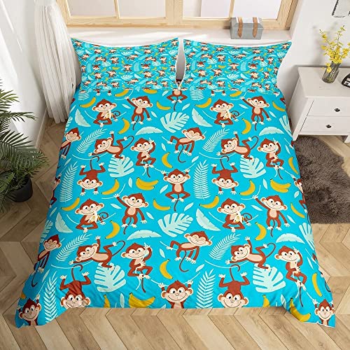 Sezhiqeu Niedlicher AFFE Bettwäsche 135x200, 3D Muster Weich Mikrofaser Bettwäsche Set Dschungel-Tiere-Pflanzen Bettbezug + 2 Kissenbezug 80x80 cm mit Reißverschluss E-679 von Sezhiqeu
