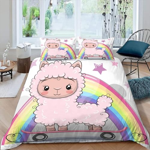 Sezhiqeu Niedliches Schaf Für Kinder Bettwäsche 155x220, 3D Muster Weich Kuschelig Mikrofaser Bettwäsche-Sets Cartoon-Tiere Bettbezug + 2 Kissenbezug 80x80 cm mit Reißverschluss A-69 von Sezhiqeu