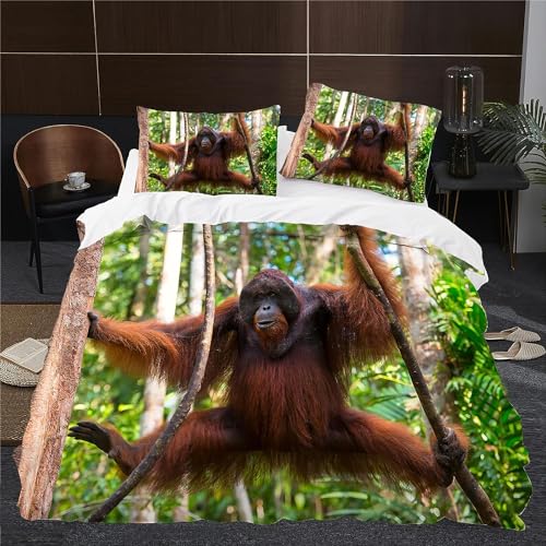 Sezhiqeu Orang-Utan Bettwäsche 135x200, Super Weich Mikrofaser 3D Bettwäsche Set Dschungel-Tiere Bettbezug + 2 Kissenbezug 80x80 cm mit Reißverschluss H-235 von Sezhiqeu