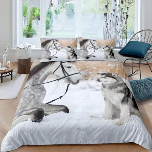 Sezhiqeu Pferd Husky Bettwäsche 135x200, Super Weich Mikrofaser 3D Bettwäsche Set Tiere Bettbezug + 2 Kissenbezug 80x80 cm mit Reißverschluss H-1477 Sezhiqeu Pferd Husky Bettwäsche 135x200, Super Weich Mikrofaser 3D Bettwäsche Set Tiere Bettbezug + 2 Kissenbezug 80x80 cm mit Reißverschluss H-1477 von Sezhiqeu