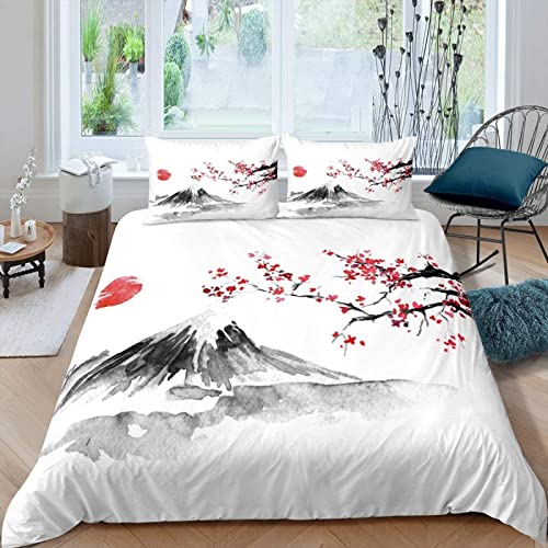 Sezhiqeu Sakura Fuji Bettwäsche 155x220, 3D Muster Weich Kuschelig Mikrofaser Bettwäsche Set Japanisch Bettbezug + 2 Kissenbezug 80x80 cm mit Reißverschluss Sezhiqeu Sakura Fuji Bettwäsche 155x220, 3D Muster Weich Kuschelig Mikrofaser Bettwäsche Set Japanisch Bettbezug + 2 Kissenbezug 80x80 cm mit Reißverschluss von Sezhiqeu