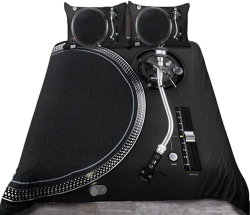 Sezhiqeu Schwarzer Gummiphonograph Bettwäsche 220x240, 3D Muster Weich Kuschelig Mikrofaser Bettwäsche Set Vinyl-Musikbox Bettbezug + 2 Kissenbezug 80x80 cm mit Reißverschluss D3251 Sezhiqeu Schwarzer Gummiphonograph Bettwäsche 220x240, 3D Muster Weich Kuschelig Mikrofaser Bettwäsche Set Vinyl-Musikbox Bettbezug + 2 Kissenbezug 80x80 cm mit Reißverschluss D3251 von Sezhiqeu