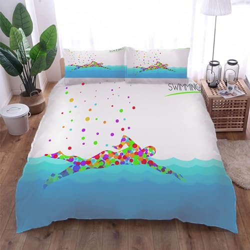 Sezhiqeu Schwimmen Bettwäsche 155x220, 3D Muster Weich Kuschelig Mikrofaser Bettwäsche Set Schwimmsport Bettbezug + 2 Kissenbezug 80x80 cm mit Reißverschluss A7099 Sezhiqeu Schwimmen Bettwäsche 155x220, 3D Muster Weich Kuschelig Mikrofaser Bettwäsche Set Schwimmsport Bettbezug + 2 Kissenbezug 80x80 cm mit Reißverschluss A7099 von Sezhiqeu