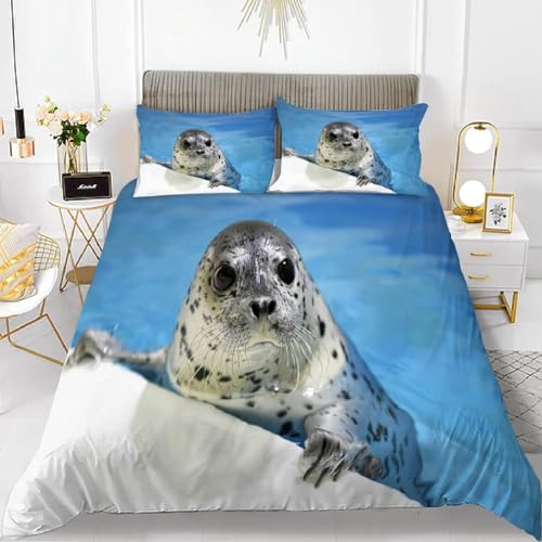 Sezhiqeu Seehund Bettwäsche 135x200, 3D Muster Weich Kuschelig Mikrofaser Bettwäsche Set Meerestiere Bettbezug + 2 Kissenbezug 80x80 cm mit Reißverschluss E-4951 Sezhiqeu Seehund Bettwäsche 135x200, 3D Muster Weich Kuschelig Mikrofaser Bettwäsche Set Meerestiere Bettbezug + 2 Kissenbezug 80x80 cm mit Reißverschluss E-4951 von Sezhiqeu