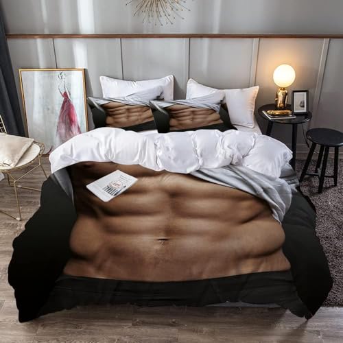 Sezhiqeu Sexy Männer Mit Bauchmuskeln Bettwäsche 135x200, 3D Muster Weich Mikrofaser Winter Bettwäsche-Sets Mann Mit Bauchmuskeln Bettbezug + 2 Kissenbezug 80x80 cm mit Reißverschluss D-1621 von Sezhiqeu