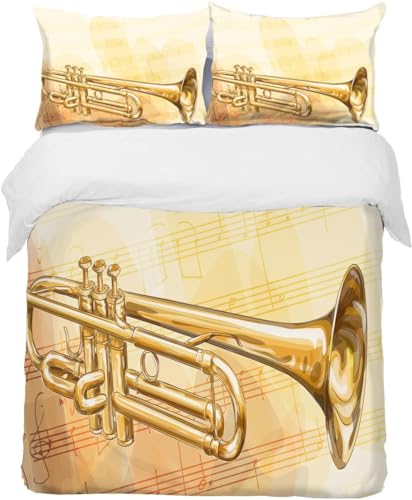 Sezhiqeu Trompete Bettwäsche 135x200, 3D Muster Weich Kuschelig Mikrofaser Bettwäsche Set Jazz Bettbezug + 2 Kissenbezug 80x80 cm mit Reißverschluss F-3697 Sezhiqeu Trompete Bettwäsche 135x200, 3D Muster Weich Kuschelig Mikrofaser Bettwäsche Set Jazz Bettbezug + 2 Kissenbezug 80x80 cm mit Reißverschluss F-3697 von Sezhiqeu