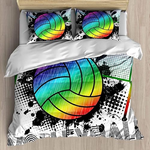 Sezhiqeu Volleyball Bettwäsche 140x200, 3D Muster Weich Kuschelig Mikrofaser Bettwäsche Set Graffiti-Kampagne Bettbezug + 2 Kissenbezug 80x80 cm mit Reißverschluss A7998 von Sezhiqeu