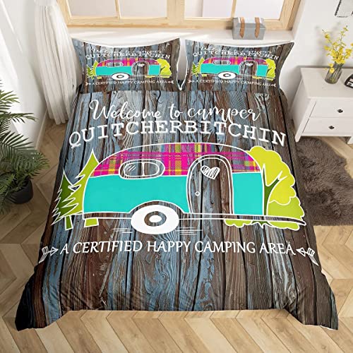 Sezhiqeu Wohnmobil Bettwäsche 135x200, 3D Muster Weich Mikrofaser Winter Bettwäsche Set Kinder-Happy-Camping Bettbezug + 2 Kissenbezug 80x80 cm mit Reißverschluss F331 von Sezhiqeu