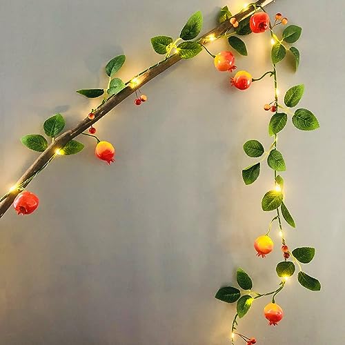 Künstliche Früchte Granatapfel Lichterkette 2 m 20 LED Hagebutten hängende Reben Pflanze Girlande Schaum Beeren Licht für Haus Garten Hochzeit Party Dekor (Z-Granatapfel Licht, 1 Pack) von Sezrgiu