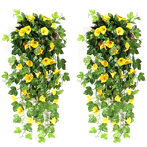 Sfit 2 Stück Künstlich Hängende Blumen, Veilchen Hängende Kunstblumen, Künstliche Hängepflanzen Hängend Girlande Seidenblumen Plastikblumen für Outdoor Garten Hochzeit Wand Dekoration von Sfit