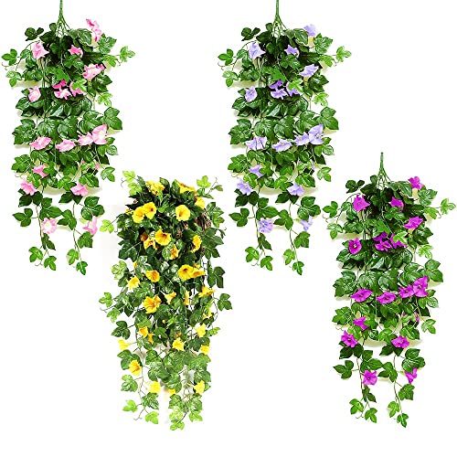 Sfit 2 Stück Künstlich Hängende Blumen, Veilchen Hängende Kunstblumen, Künstliche Hängepflanzen Hängend Girlande Seidenblumen Plastikblumen für Outdoor Garten Hochzeit Wand Dekoration von Sfit