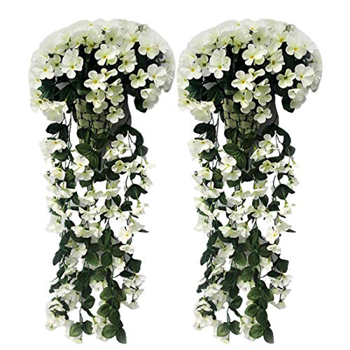 Sfit 2 Stück Künstlich Hängende Blumen, Veilchen Hängende Kunstblumen, Violette Blumen, Künstliche Hängepflanzen Hängend Girlande Seidenblumen Plastikblumen für Outdoor Garten Hochzeit Wand Dekoration von Sfit