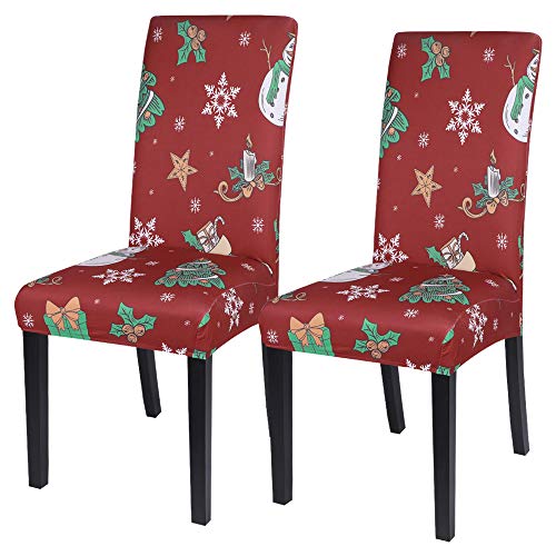 Sfit 2er Set Weihnachten Stuhlhussen Universal Stuhlbezug für Stuhl Esszimmer Stretch Stuhlüberzug Dekoration Waschbar Weihnachten Party Hotel Bankett von Sfit