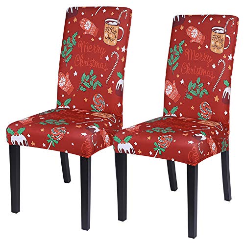 Sfit 2er Set Weihnachten Stuhlhussen Universal Stuhlbezug für Stuhl Esszimmer Stretch Stuhlüberzug Dekoration Waschbar Weihnachten Party Hotel Bankett von Sfit