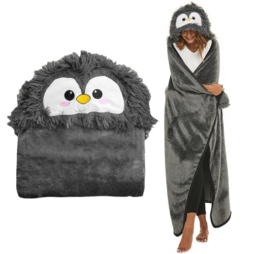 Sfit Faultier Kuscheldecke Faultier Geschenk für Frauen,Tragbare Decke mit Kapuze und Handschuhen Sofadecke Sloth Kuscheldecke Flauschig Cartoon Niedliches Warmer Wohndecke,Grau Pinguin von Sfit