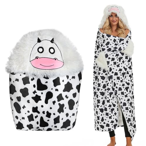 Sfit Faultier Kuscheldecke Faultier Geschenk für Frauen,Tragbare Decke mit Kapuze und Handschuhen Sofadecke Sloth Kuscheldecke Flauschig Cartoon Niedliches Warmer WohndeckeKuh von Sfit