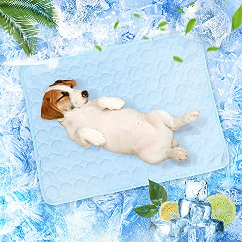 Sfit Kühlmatte Hund Katze Sommer Hundekühlmatte Ungiftiges Gel Selbstkühlende Kissen Atmungsaktive Haustier Kühldecke rutschfeste Cooler Pad Haustiermatte aus Eisseide(Hellblau,60 * 50cm) von Sfit