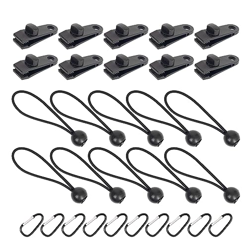 10 Stück planenclips, planenklammern,10 Zelt Schnüre und 10 Karabiner Clips für Camping Zelte Abdeckung,Planenclips für Zelte,Abdeckungen, Markisen, Vordächer von Sgehai