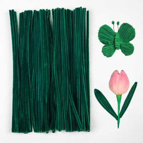 100 Stück pfeiffenputzer,schwarzgrün pfeiffenputzer,pfeifenputzer blumen,pfeifenputzer basteln,pipe cleaner,pfeifenputzer blumen set,für basteln und dekorieren von Sgehai