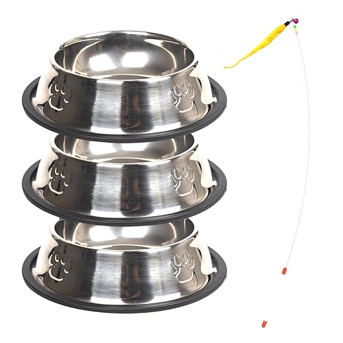 3 Stück katzennapf flach + 1 Katzenspielzeug,katzennapf Edelstahl,katzennapf 3er Set,futternapf Katze,Katzen napf,Katzennäpfe,Fressnapf Katze,katzenschüssel,futternapf Hund, von Sgehai