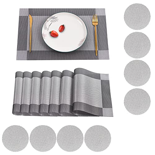 8er Set Platzsets Abwaschbar+Untersetzer,Abgrifffeste Hitzebeständig Platzdeckchen, rutschfest Tischsets Abwaschbar, Waschbare,Vinyl Platz-Matten für Küche Speisetisch Hotel von Sgehai