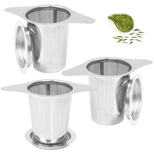 3 Stück edelstahl teesieb, tea filter,teesieb für losen tee tasse,mit deckel breiter doppelgriff tea filter von Sgehai