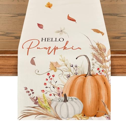 Holle Pumpkin Tischläufer Herbst Deko,33 x 183cm Herbstdeko Kürbisse Ahornblätter Tischdeko Herbst-Tischläufer Saisonnal Küche Tisch Dekoration für Drinnen Draußen Thanksgiving Herbst Dekoration Holle Pumpkin Tischläufer Herbst Deko,33 x 183cm Herbstdeko Kürbisse Ahornblätter Tischdeko Herbst-Tischläufer Saisonnal Küche Tisch Dekoration für Drinnen Draußen Thanksgiving Herbst Dekoration von Sgehenr
